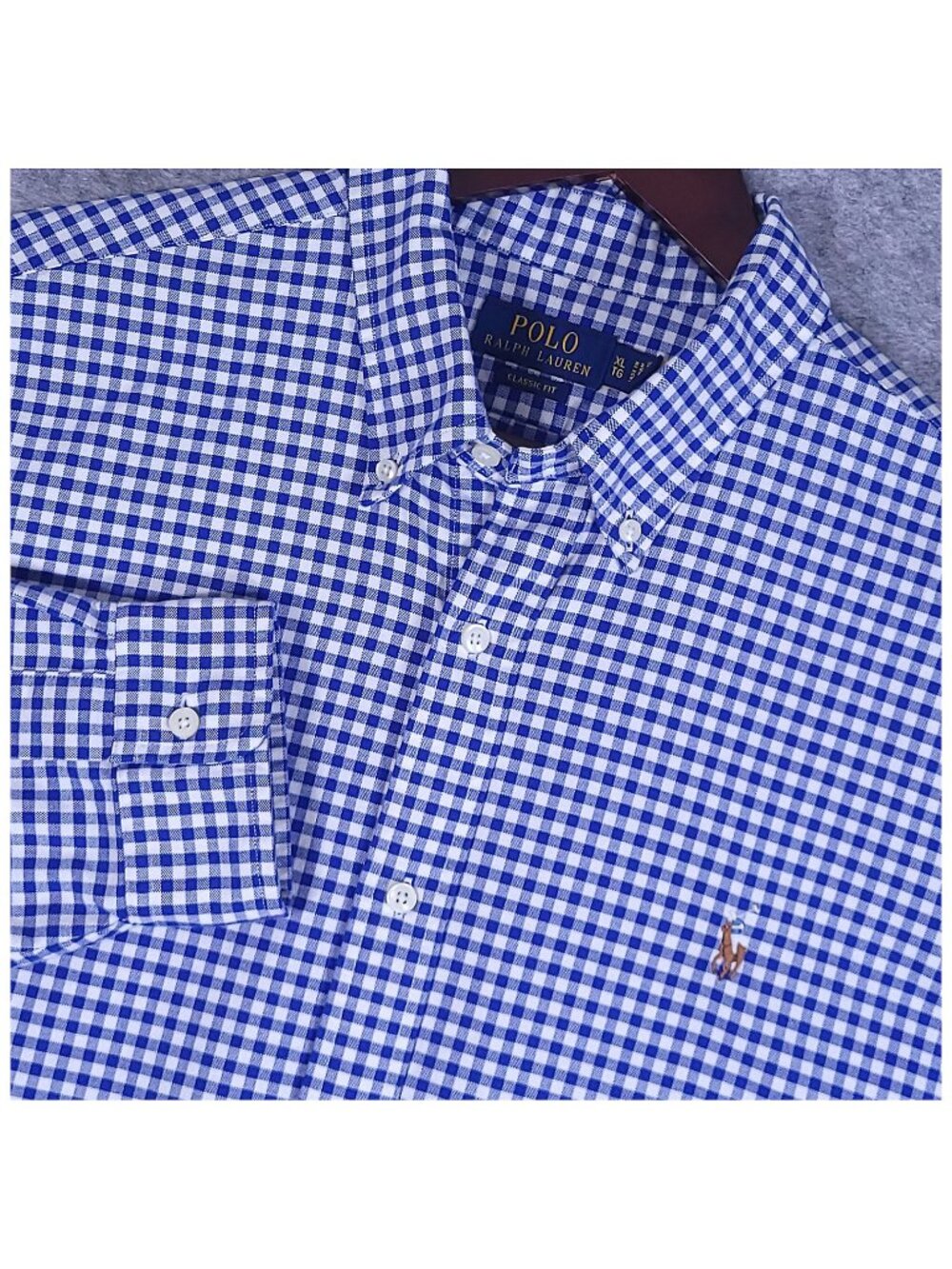 Polo Ralph Lauren Classic Gingham Oxford Shirt XL Blue Long Sleeve Flesh Pony